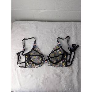 For Love & Lemons Elektra black,‎ mesh floral unpadded bra size M Medium